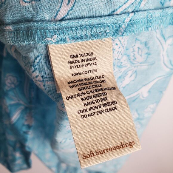 Soft Surroundings Blue Floral Boho Cotton Peasant Blouse Size XL - Picture 7 of 7